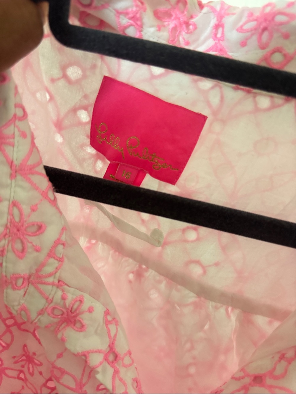 Lilly Pulitzer Cartley Pink Eyelet Shirt Dress with Tie Waist - Picture 2 of 3